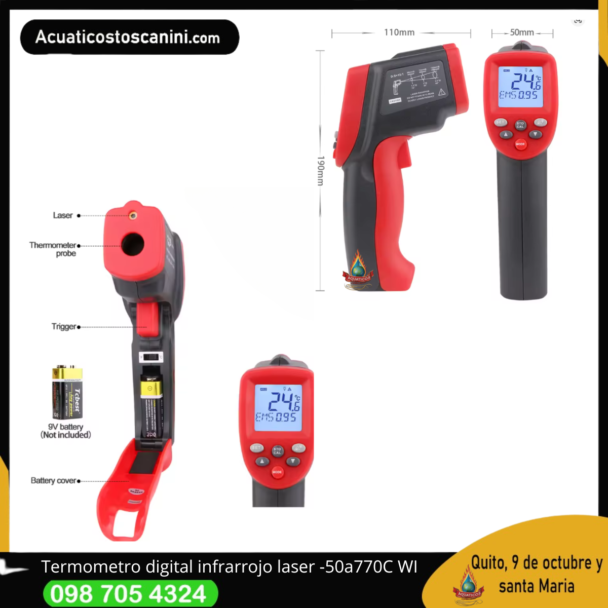 Termometro digital infrarrojo laser -50 a 750C