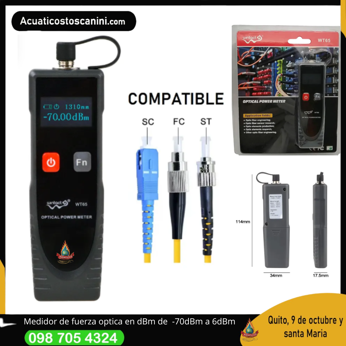 Medidor de fuerza optica en dBm de  -70dBm a 6dBm 