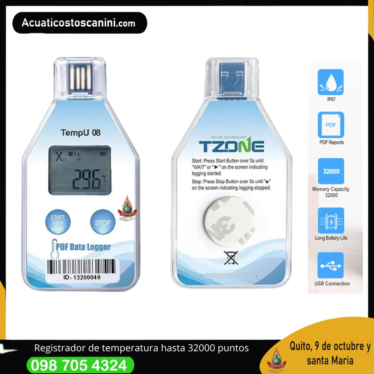 Registrador de datos de tempperatura TEMPU08