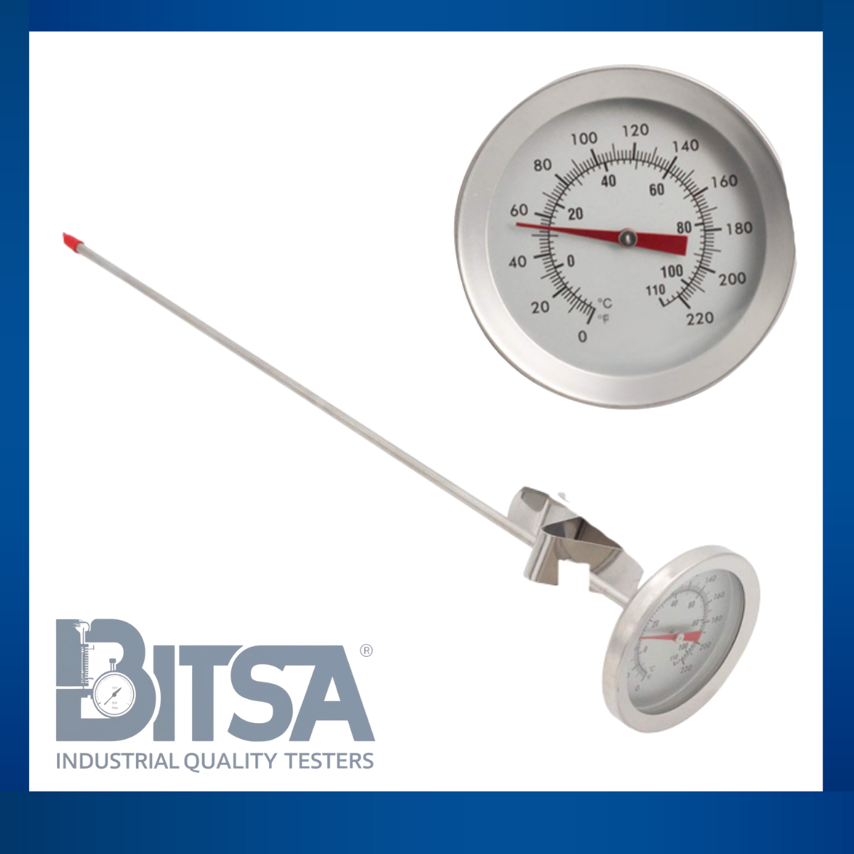 Termómetro Analógico En Acero Inoxidable 0- 110 grados Celsius Sonda 31cm
