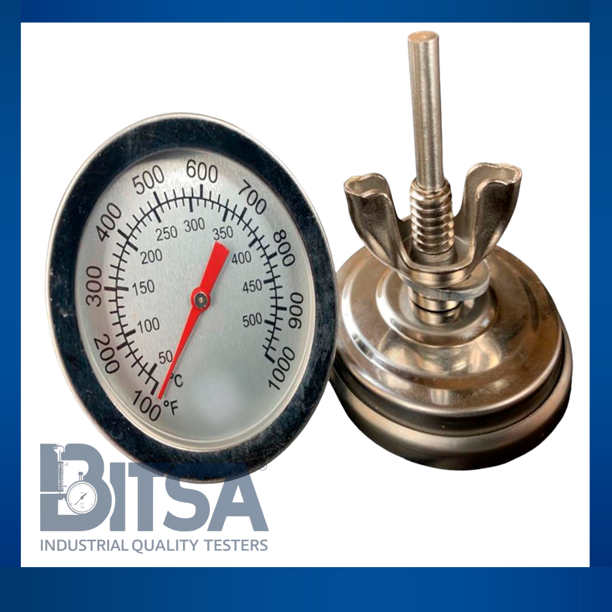Termómetro acero inoxidable con rosca & sonda de 38mm 0-550 grados Celsius Fharenheit