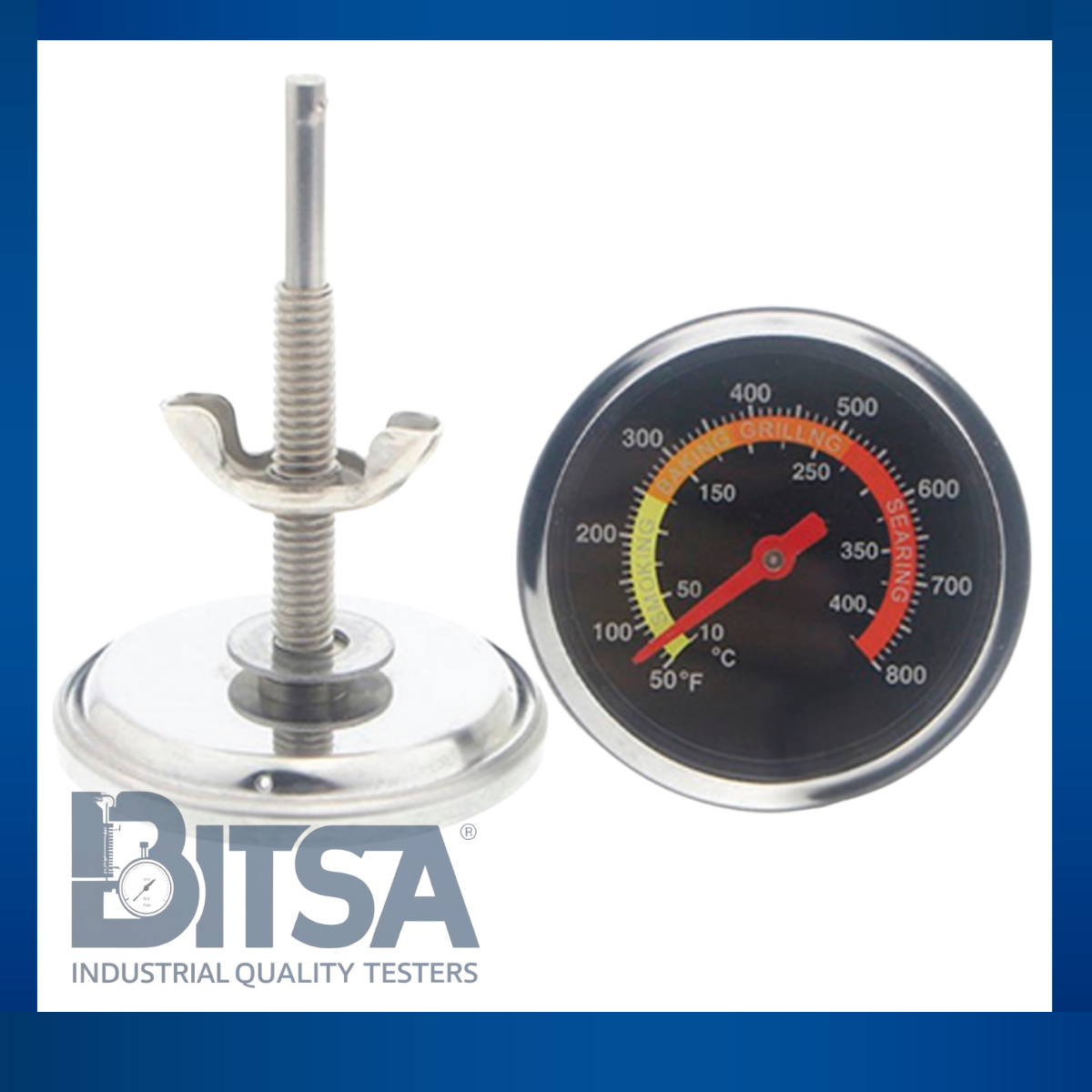 Termómetro acero inoxidable sonda 78mm 0- 450  grados celsius C/F 72mm