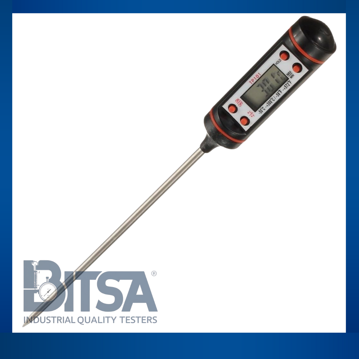 Termómetro Digital Bbq Tp101 con Sonda para líquidos sólidos tipo punzón -50 a 300 grados C/F