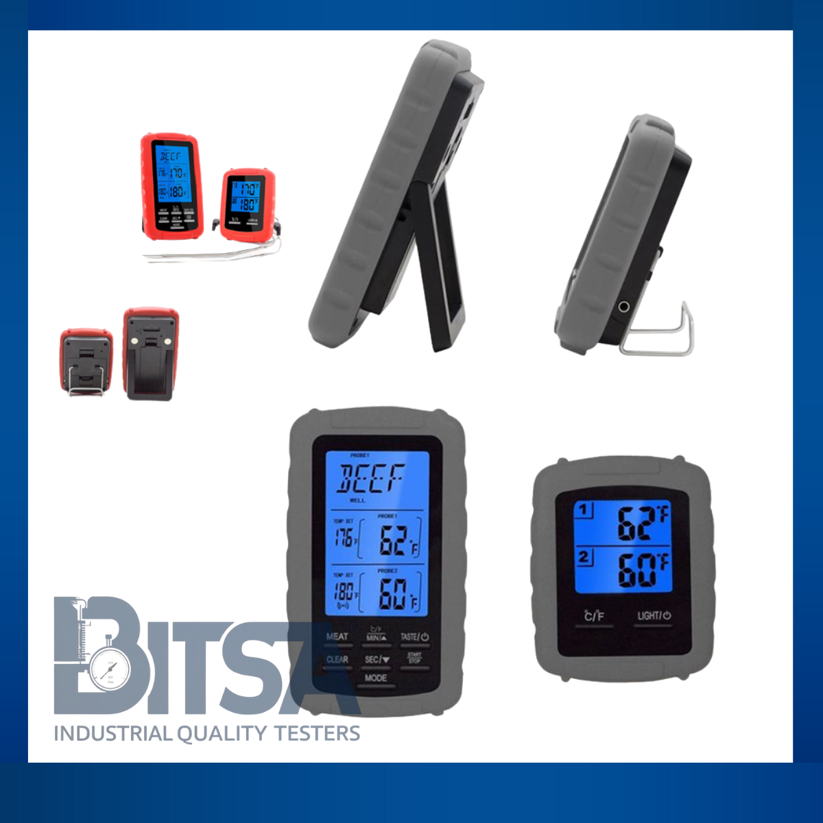 Termómetro Digital Inalámbrico Doble Sonda hasta 50M para 7 tipos de carnes pollo pavo