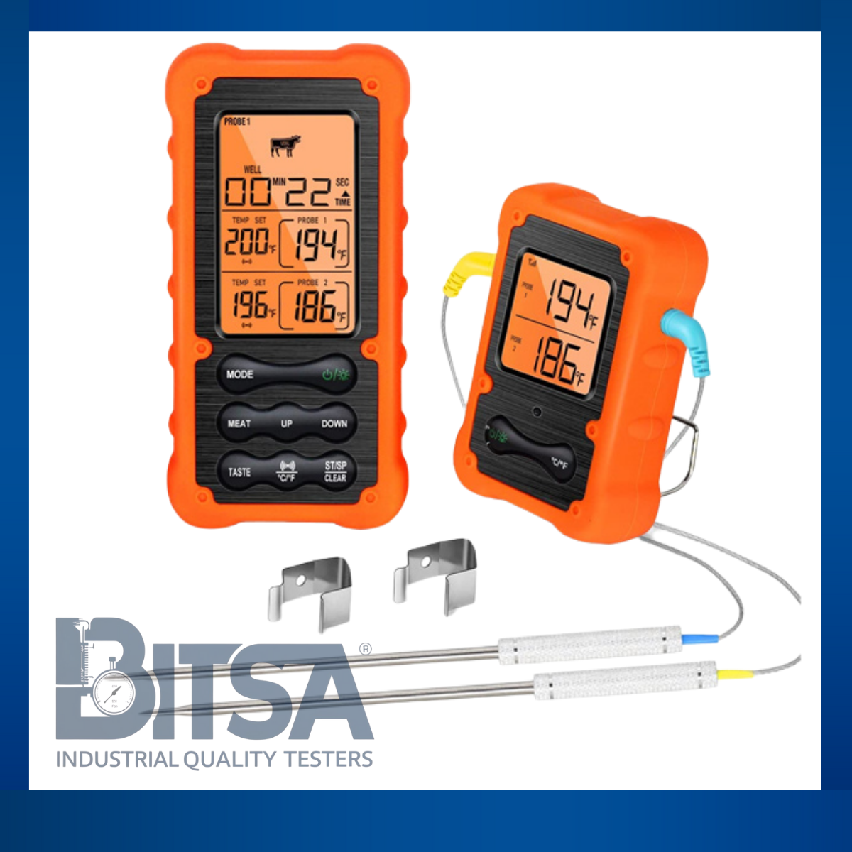 Termómetro Digital Ble Con 2 Sondas hasta 70m para 7 tipos de carnes grill pollo bife cortes asados