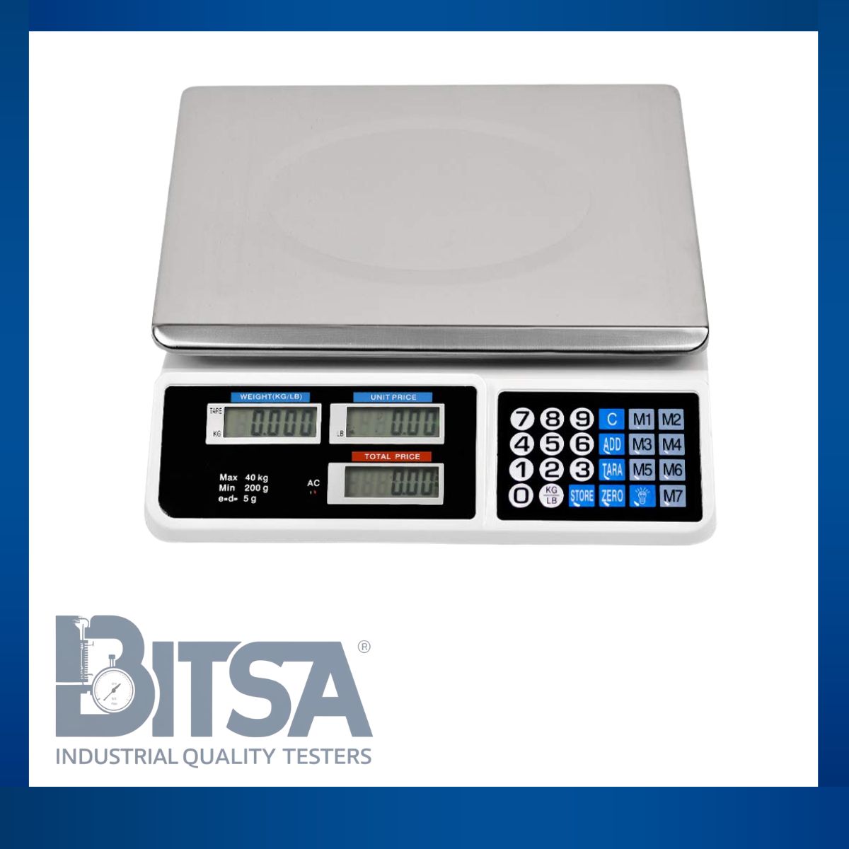 Balanza digital comercial hasta 40 kg con plataforma de acero inoxidable