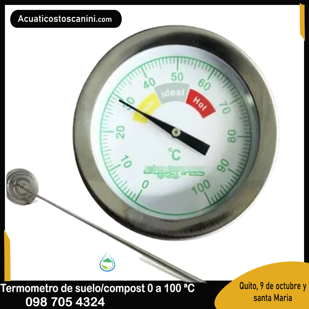 Termómetro de acero inoxidable para compost 0-100 grados celsius sonda 50cm