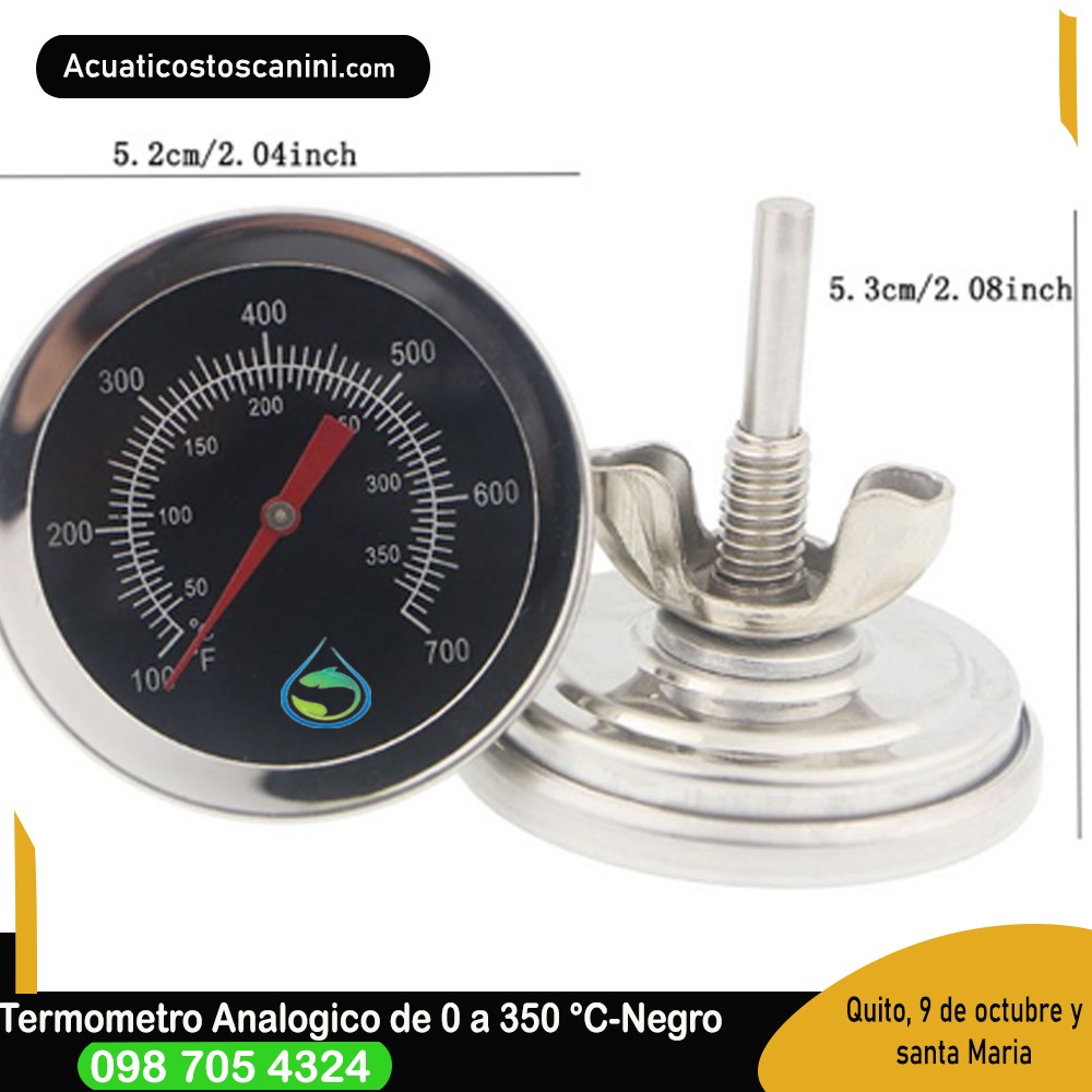 Termómetro acero inoxidable con rosca empotrable sonda 4cm 0-350 grados Celsius Fharenheit