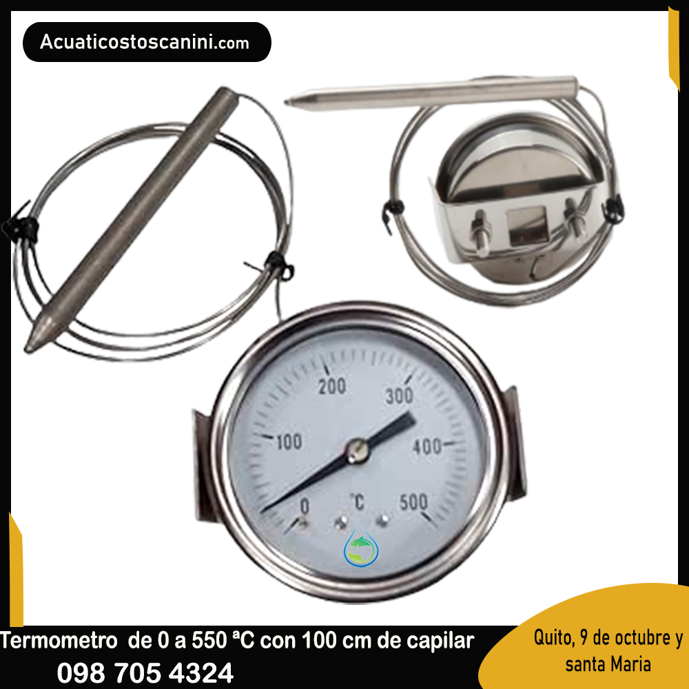 Termómetro Caterpilar bimetálico 0-500 grados sonda 1M Celsius  acero