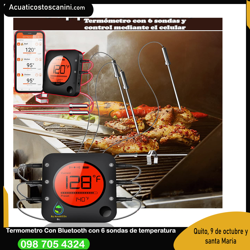 Termometro Digital Bbq Con 6 Sondas Con Bluetooth