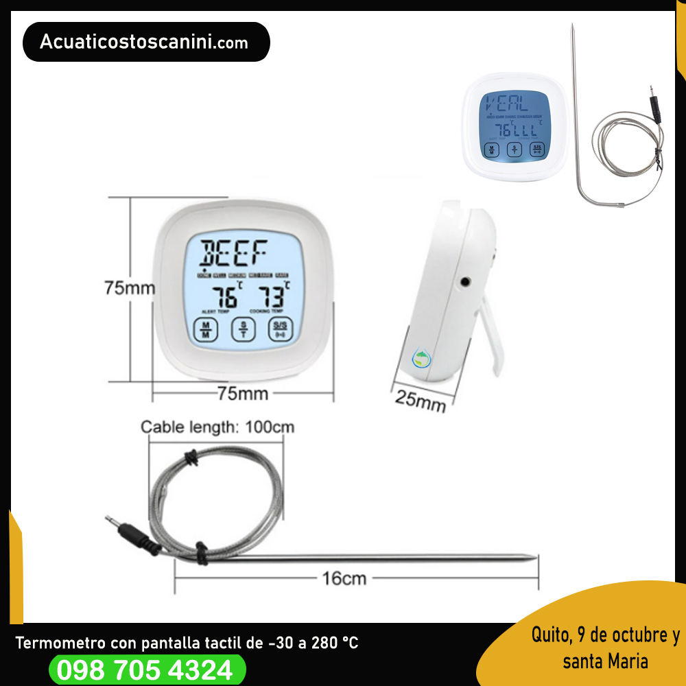 Termómetro Digital Touch Son Sonda  Para Cocina Táctil para 7 tipos de carnes bbq grill